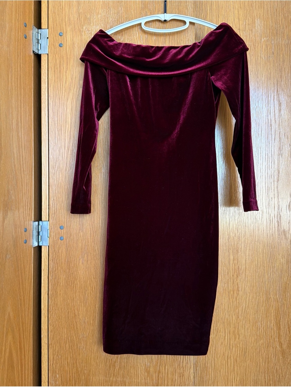 Calvin Klein Off-Shoulder Velvet Long Sleeve Dress - Burgundy